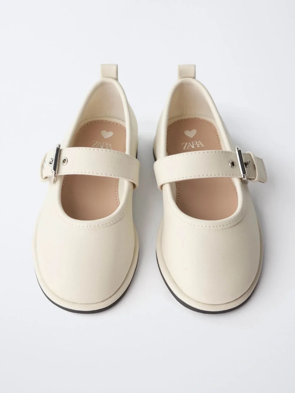 Zara Cream Mary Jane Shoes Buckle Ballet Flats
